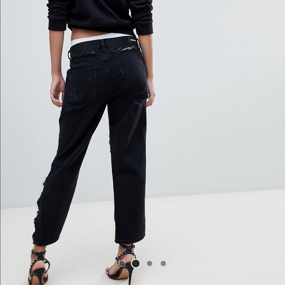 Diesel Black Ripped Boyfriend Jeans - Picture 4 of 7